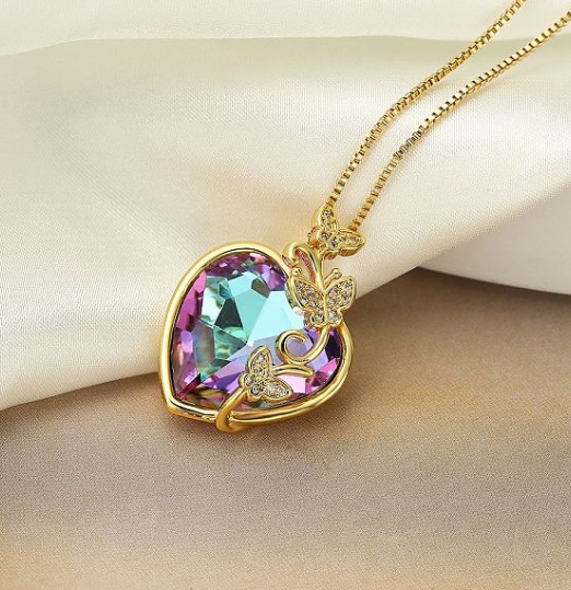 18 Karat Gold Crystal Heart Necklace-purple ombre-51 Percent of Profits go to www.savethechildren.org and 8 trees are planted for every order