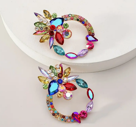 Beautiful Rhinestone Swarvoski style colorful Crystal Hoop Earrings--51 percent of Profits go to www.savethechildren.org and 8 trees are planted for every order