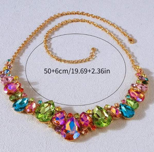 Colorful Rhinestone Crystal Gold Necklace-51 Percent of profits go to savethechildren.org and 8 trees are planted for each order