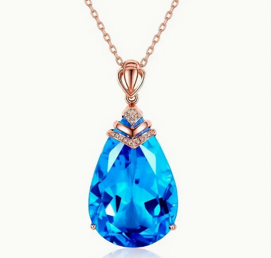 Blue Topaz Pendant Drop Necklace, Rose Gold-51 Percent of Profits go to savethechildren.org and 8 trees are planted for each order