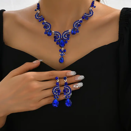 Blue Waterdrop Rhinestone Jewelry set-51 percent of profits goes to www.savethechildren.org and 8 trees planted for each order