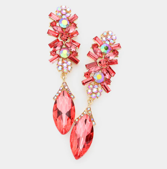 Coral Marquise Crystal Earrings-51 Percent of Profits goes to www.savethechildren.org and 8 trees planted for each order