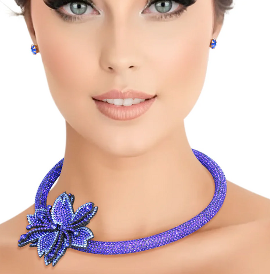 Choker Royal Blue Bling Pointed Flower Set -51 Percent of Profits goes to www.savethechildren.org and 8 trees planted for every order